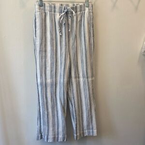 Abercrombie & Fitch Cropped Linen Blue & White Stripe Pants Size Medium